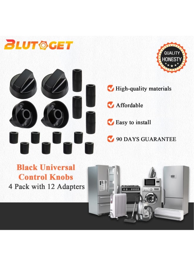 Generic - Blutoget 4 Pack Black Universal Control Knobs With 12 Adapters Compatible For Oven Stove Range Universal Stove Knobs Wide Range Of Availability - Image 1