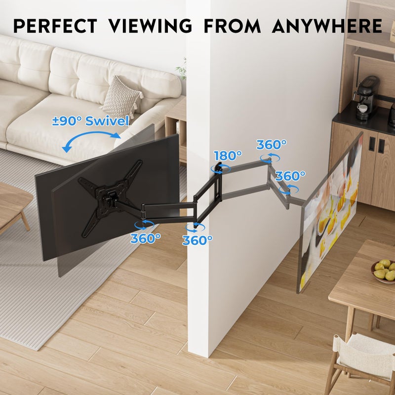 BONTEC TV Wall Mount for 26â€“65 Inch Flat and Curved Screens with 37.4 Inch Long Extension, Full Motion Swivel Design, Heavy Duty Bracket for Corner or Monitor Setup, Max VESA 400x400, Holds 77 lbs - Image 4