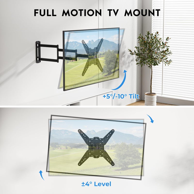 BONTEC TV Wall Mount for 26â€“65 Inch Flat and Curved Screens with 37.4 Inch Long Extension, Full Motion Swivel Design, Heavy Duty Bracket for Corner or Monitor Setup, Max VESA 400x400, Holds 77 lbs - Image 5