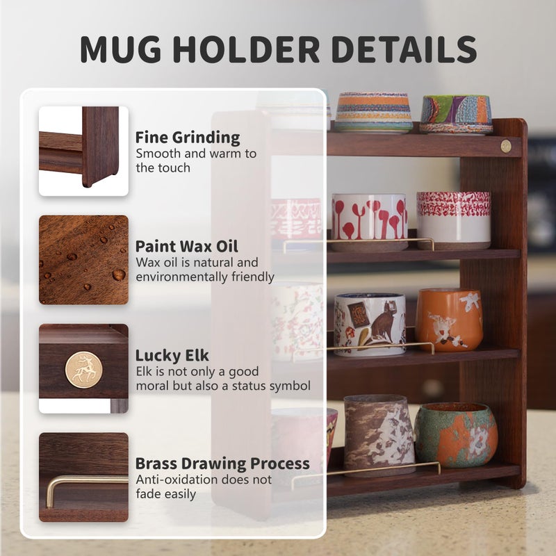 KAOTGOT Coffee Mug Holder Wooden Cup Rack Mug Display Shelf Coffee Cup Holder for Countertop 4 Tier Wood Coffee Mugs Holder for Kitchen Coffee Cup Storage - Image 3