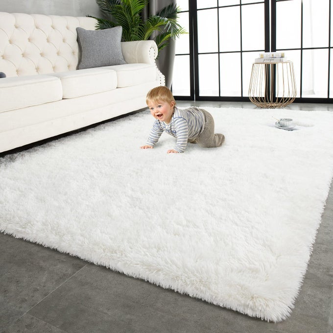 SUPER SOFT SHAGGY RUGS FLUFFY CARPETS 3X5 FEET INDOOR MODERN PLUSH AREA RUGS FOR LIVING ROOM BEDROOM KIDS ROOM NURSERY HOME DECOR UPGRADE ANTISKID RECTANGULAR FUZZY RUG CREAM WHITE