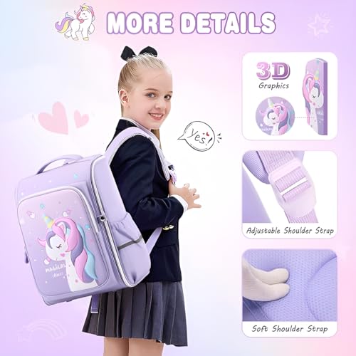 DREAM DOODLE Unicorn Backpack 3D Three-dimensional for Kids Girls Stylish Durable Water-Resistant Backpack Shoulder School Bags for Girls Kids Birthday & Rakhi Gift - Purple - Image 3