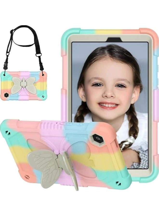Galaxy Tab A9 8.7 inch Case, with Butterfly Wings Kickstand & Shoulder Strap, Kids Girls Shockproof Protective Tablet Cover for Galaxy Tab A9 SM-X110/X115/X117