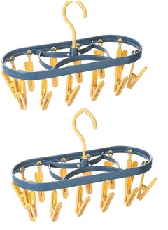 sokany Drying Clothes Clips, Oval Drying Rack with 12PCS Foldable Clip and Drip Hangers, Drying Rack for Socks, Underwear, Clothes, Indoor Travel Laundry Hanger, Space Saving Hanger (Multicolour)  - Image 1