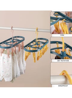 sokany Drying Clothes Clips, Oval Drying Rack with 12PCS Foldable Clip and Drip Hangers, Drying Rack for Socks, Underwear, Clothes, Indoor Travel Laundry Hanger, Space Saving Hanger (Multicolour)  - Image 5