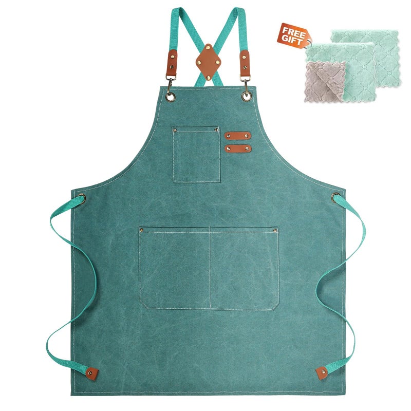 ZOMAO Chef Apron Cotton Canvas Gardening Apron with Large Pockets for Men and WomenKitchen Cooking Baking Bib Heavy Duty Adjustable Garden Apron