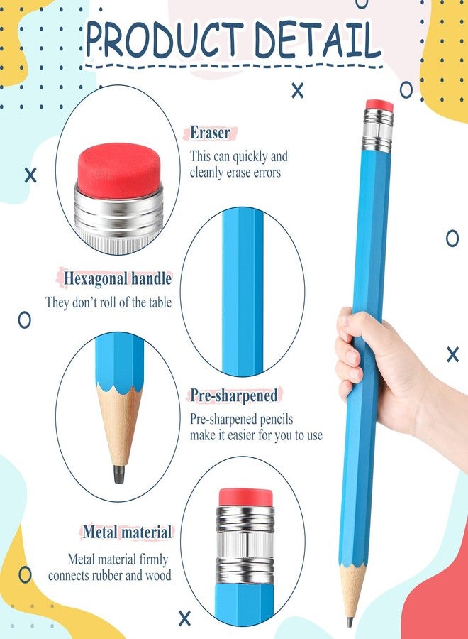 Trandraft Back to School Gifts for Students 2 Pcs 16 Inch Giant Pencils Wooden Jumbo Pencils Prop Decor Funny with Cap Eraser Large Fun Novelty Gifts for Kids School Kindergarten Home Office(Blue) - Image 3