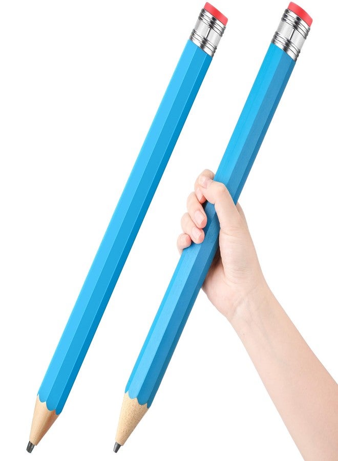 Trandraft Back to School Gifts for Students 2 Pcs 16 Inch Giant Pencils Wooden Jumbo Pencils Prop Decor Funny with Cap Eraser Large Fun Novelty Gifts for Kids School Kindergarten Home Office(Blue) - Image 1