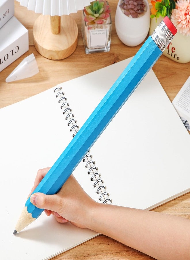 Trandraft Back to School Gifts for Students 2 Pcs 16 Inch Giant Pencils Wooden Jumbo Pencils Prop Decor Funny with Cap Eraser Large Fun Novelty Gifts for Kids School Kindergarten Home Office(Blue) - Image 4