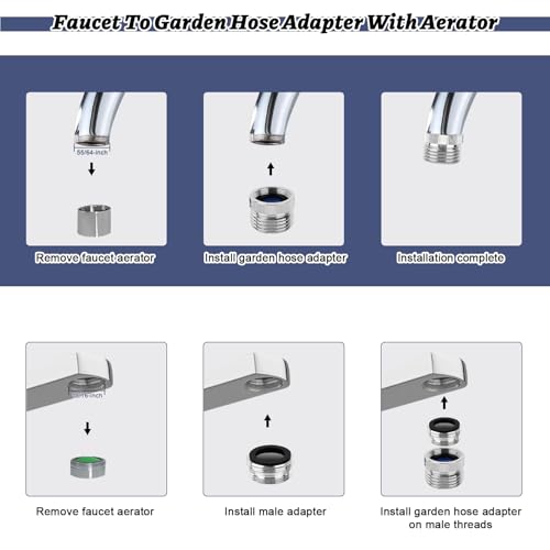 ZEVOFIUR Faucet To Garden Hose Adapter,Brass Adapter Kit With Aerator,Sink Faucet To Garden Hose For Bathroom and Kitchen,3/4" Ght Thread Chrome - Image 3