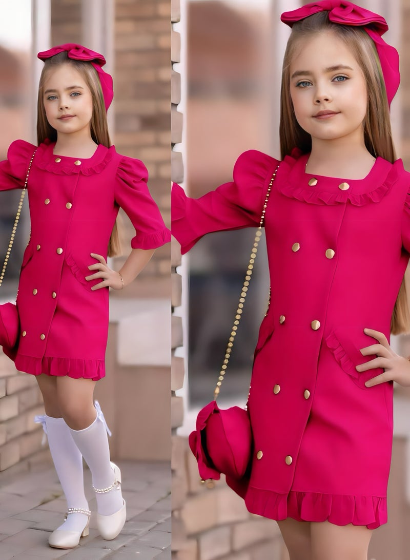 OLUDENIZ Dress Chic 4-Piece Girls' Celebration Ensemble: Includes Dress, Hair Clip, Handbag, and Long Socks - Coordinated Colors, Made in Turkey  - Image 2