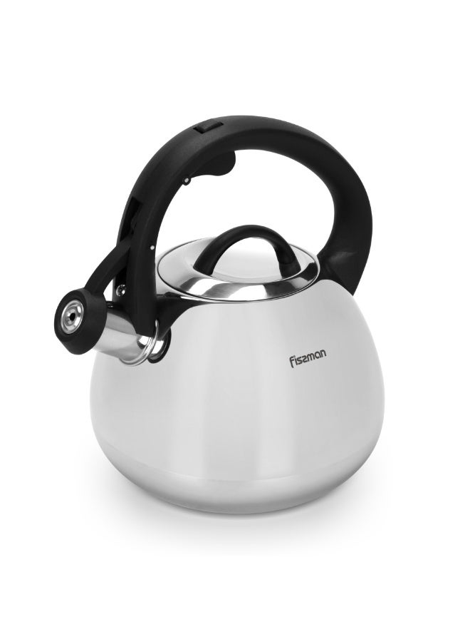 Fissman Whistling Tea Kettle 2.5L, Stainless Steel 18/10 INOX304 Kettle | Mirror-Polished Finish | Bakelite Handle | Induction Bottom for all Cooktops | Indoor and Outdoor Cookware, Dishwasher Safe  - Image 1