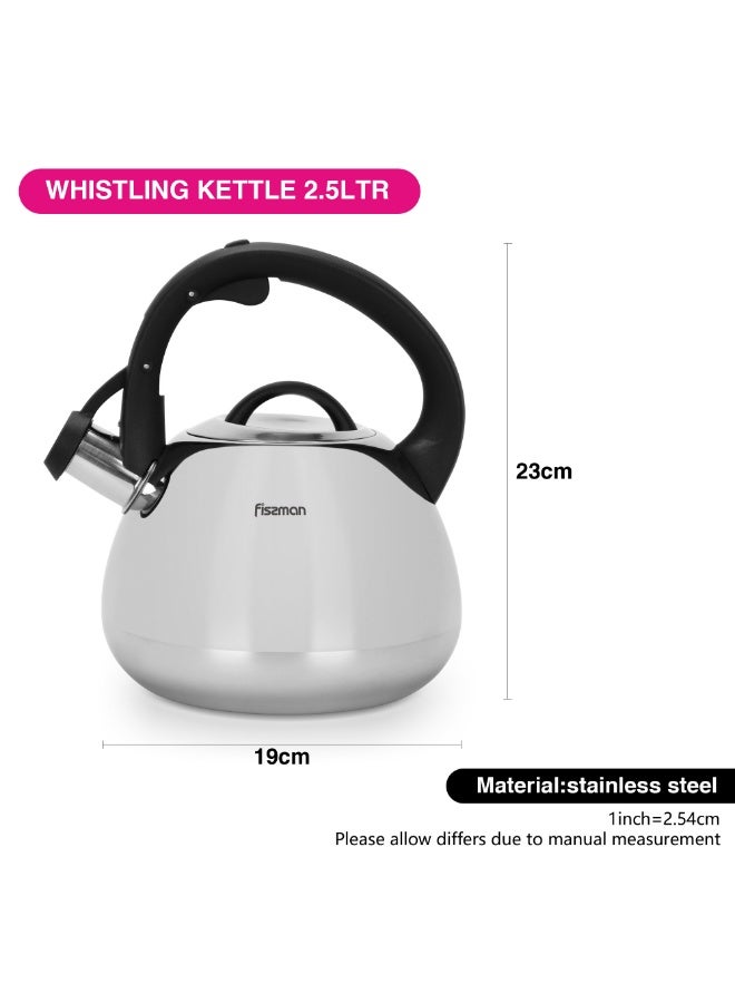 Fissman Whistling Tea Kettle 2.5L, Stainless Steel 18/10 INOX304 Kettle | Mirror-Polished Finish | Bakelite Handle | Induction Bottom for all Cooktops | Indoor and Outdoor Cookware, Dishwasher Safe  - Image 4