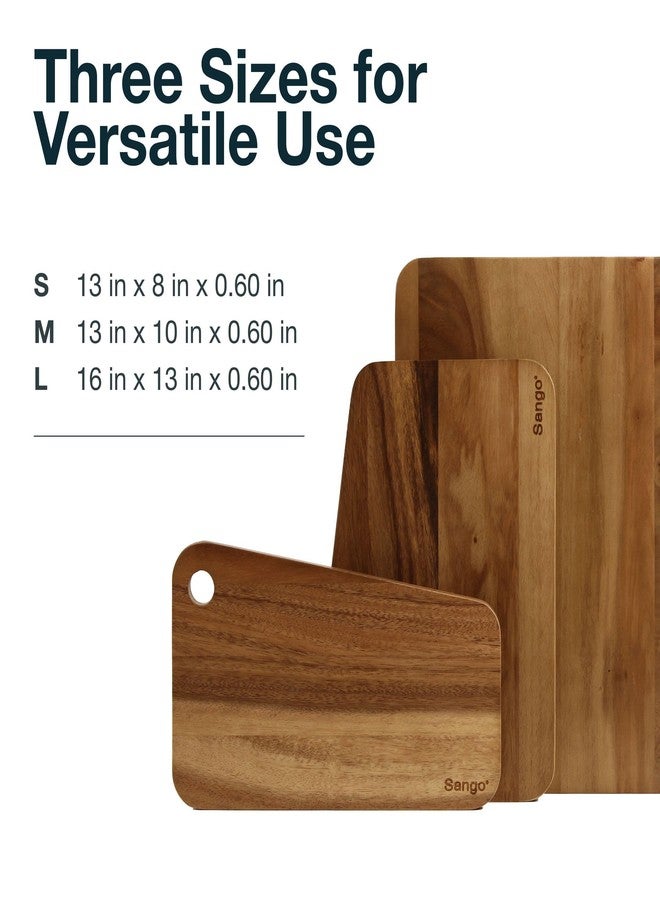 Sango Acacia Cutting Board Set with Slant Edge and Hanging Holes, 3-Piece - Wood Chopping Boards, Stackable & Reversible for Kitchen, Non-Toxic, Perfect as Butcher Block Countertop, Atelier - Image 3