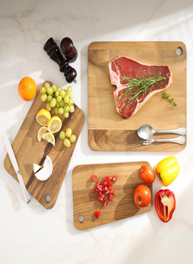 Sango Acacia Cutting Board Set with Slant Edge and Hanging Holes, 3-Piece - Wood Chopping Boards, Stackable & Reversible for Kitchen, Non-Toxic, Perfect as Butcher Block Countertop, Atelier - Image 1