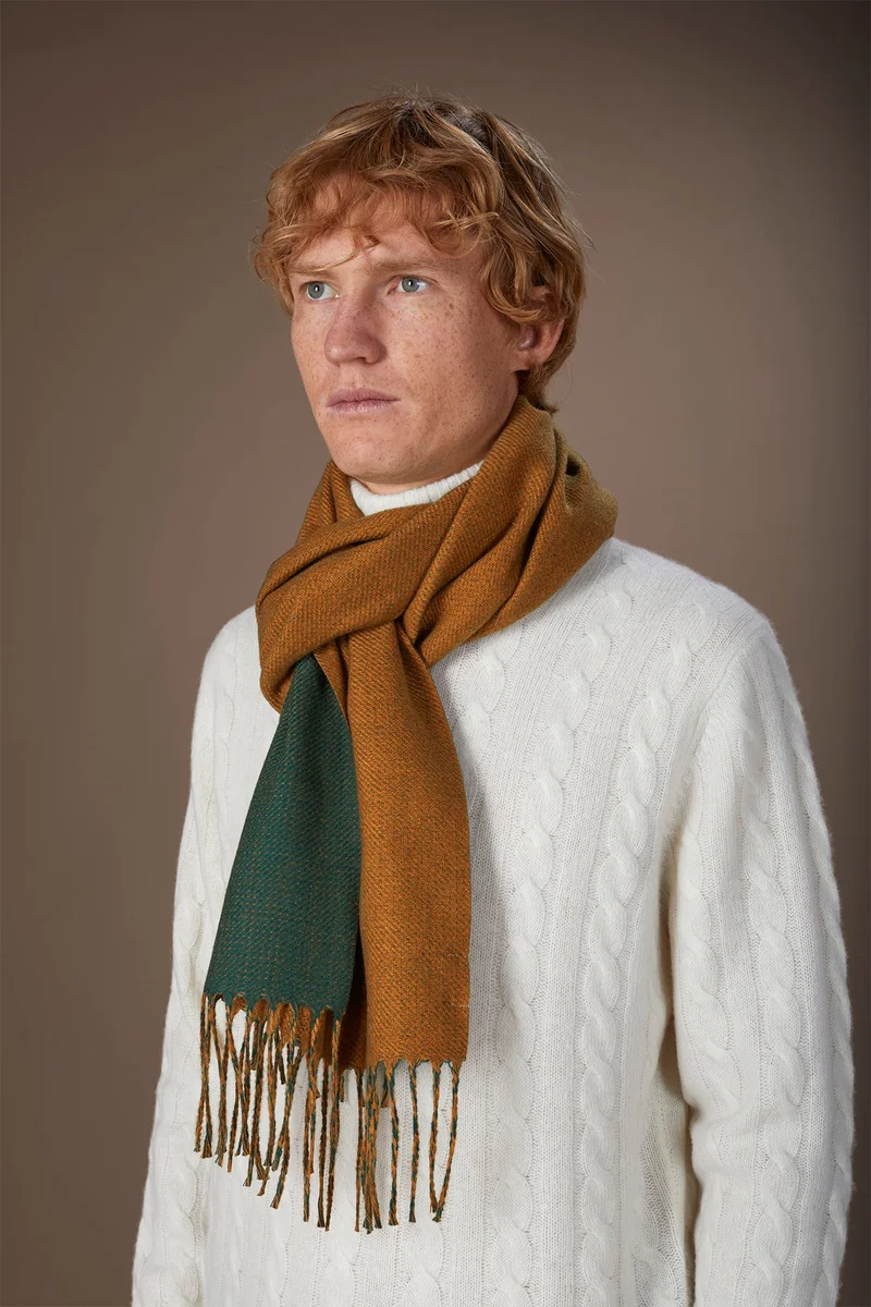 Two-tone double face men's scarf - Green/Yellow