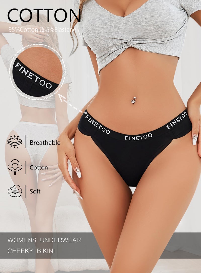 FINETOO Cotton Underwear for Women Cheeky Panties Sexy Hipster Bikini Underwear Elastic Waistband Stretch Briefs 5 Pack - Image 4