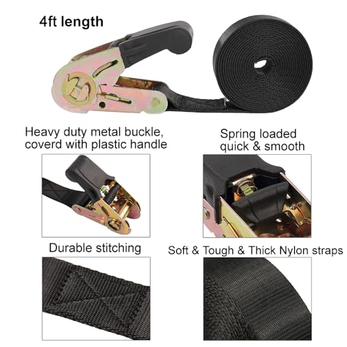 Ayaport Endless Ratchet Tie Down Straps Heavy Duty Cargo Tie Downs,4FT Sturdy Nylon Black Strap Down Ratcheting Securing Straps, Track Spring Fittings, Tie-Down Motorcycles, Trailer Loads, Kayak （4ft x 2pcs） - Image 2