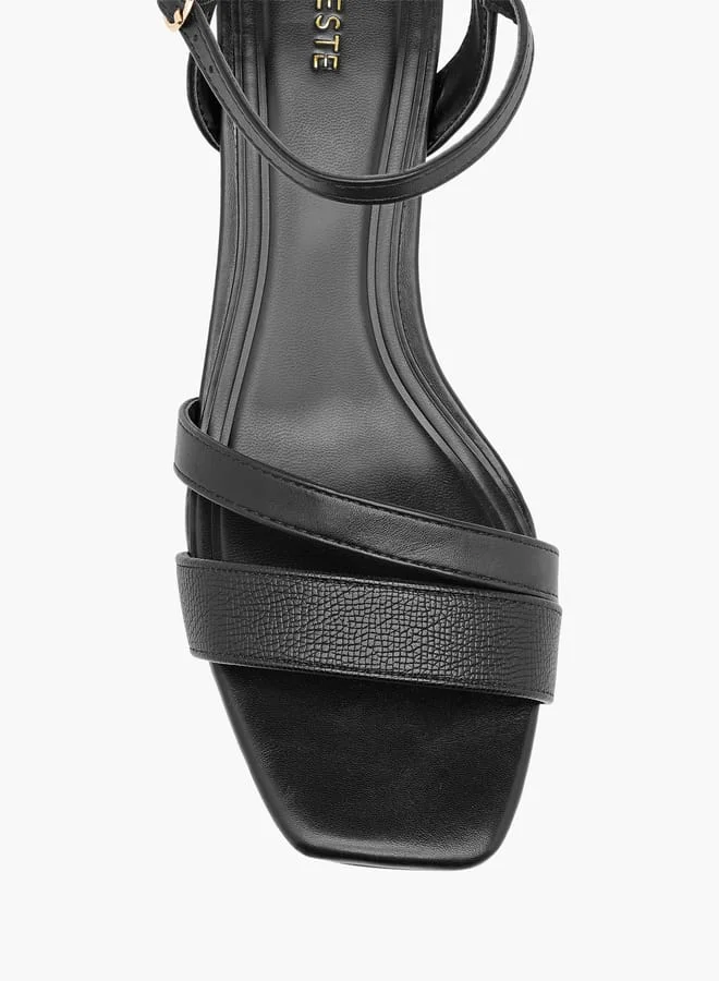 سيليست Women's Logo Detail Sandals with Block Heels and Buckle Closure