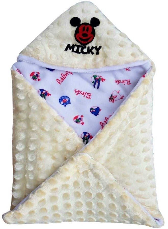 First Kick Velvet Baby Compressible Blankets Newborn Pack of Super Soft Baby Wrapper Cum Baby Sleeping Bag for Baby Boys, Baby Girls, Babies (66cm x 66cm, 0-6 Months) Cream Mickey - Image 1