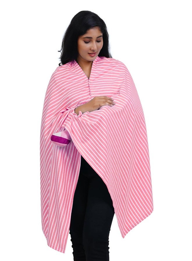 Kowsi Soft Mother's Nursing & Feeding Shawl Feeding Cloak (Pink Stripes) - Image 1