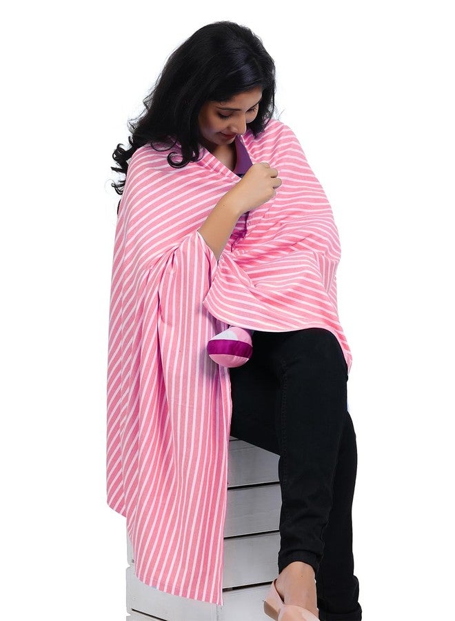 Kowsi Soft Mother's Nursing & Feeding Shawl Feeding Cloak (Pink Stripes) - Image 2