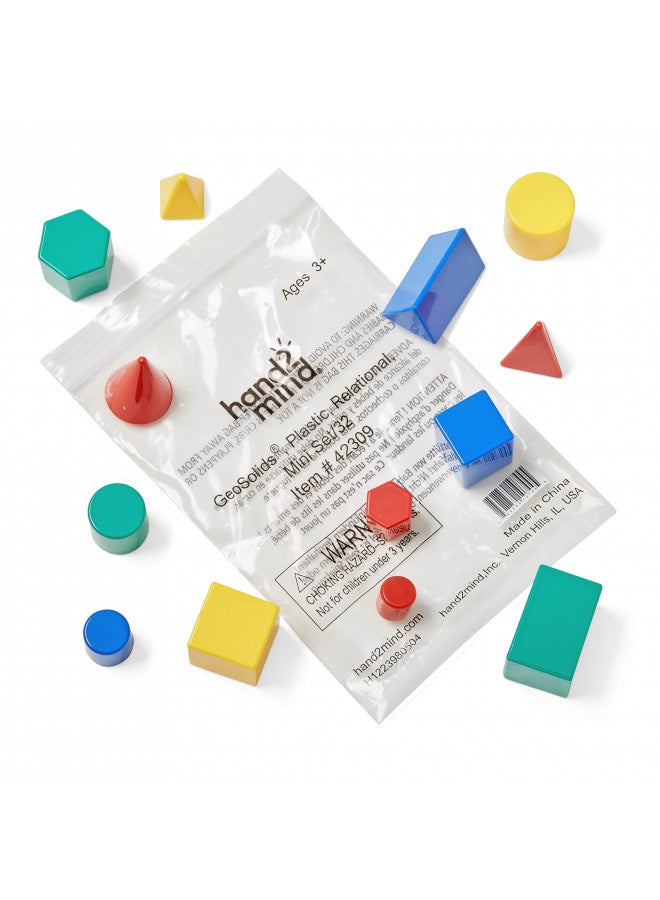 hand2mind Mini Plastic GeoSolids Relational Shapes, Set of 32 Blocks - Image 3
