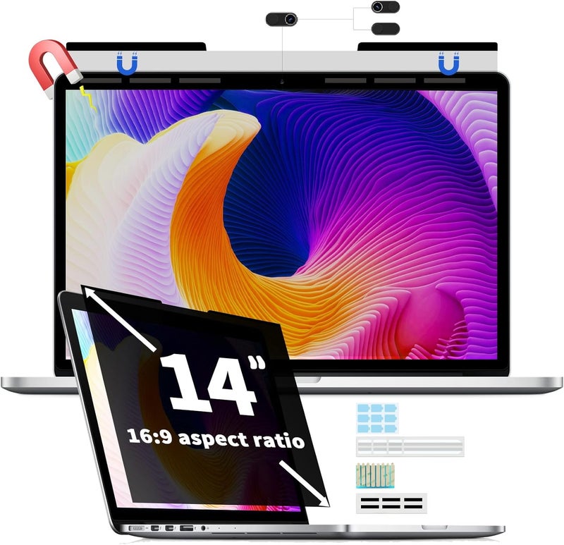 Halloive Magnetic Laptop Privacy Screen for 14 Inch 16:9, Removable Computer Screen Privacy Shield 14" Aspect Privacy Filter Screen Protector for with Lenovo Hp Dell Acer Asus Thinkpad Envy - Image 1