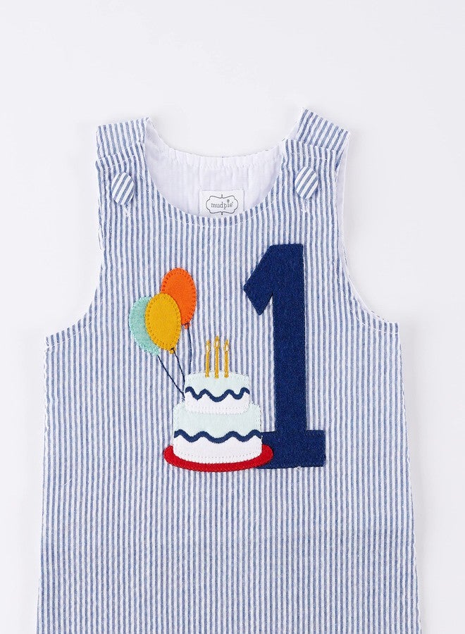 Mud Pie baby boys BIRTHDAY BOY SEERSUCKER SHORTALL, 1, 12-18 Months US - Image 4