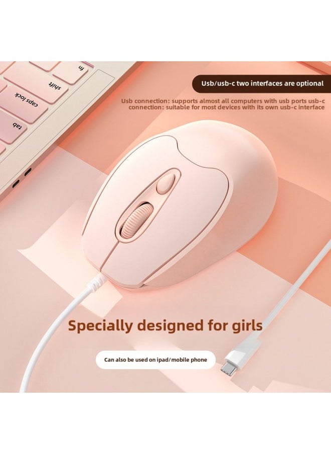 Generic - Lightweight Mouse Typ-C Interface Silent Mute Mobile Phone Tablet Private Model S109 Wired Office Mouse-Colour:Usb—c Interface—with Sound—milk Tea Powder - Image 1