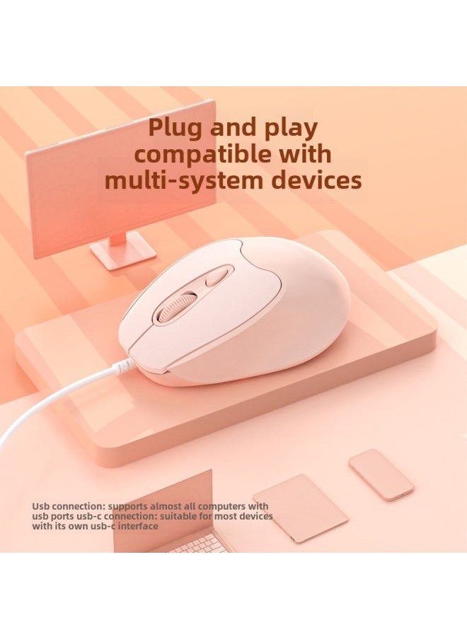 Generic - Lightweight Mouse Typ-C Interface Silent Mute Mobile Phone Tablet Private Model S109 Wired Office Mouse-Colour:Usb—c Interface—with Sound—milk Tea Powder - Image 1