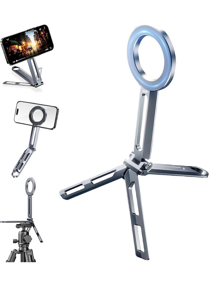 3-in-1 Magnetic Tripod Mount, Pocket-Foldable Mini Stand for Smartphones All three tripod legs feature magnetic suction—essential fitness gear. Magnetic phone mount base, travel selfie stick, vlogging tripod stand. - Image 1