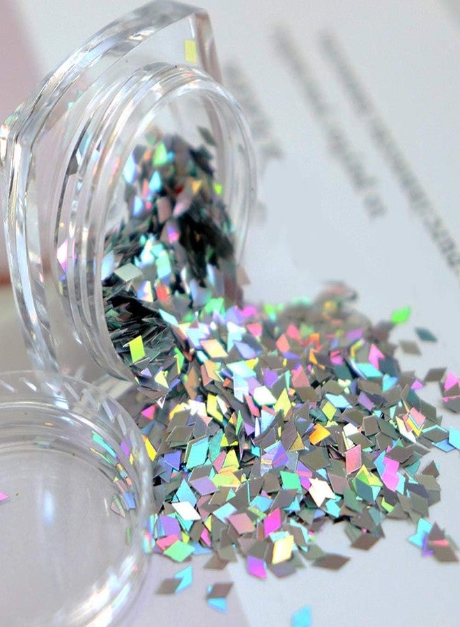 Bellecrey 1 Box Rhombus Shape Holographic Nail Sequins Glitter White Flakes Nail Art Decorations Chrome Thin Slices Nail Glitter Powder Laser Sparkl Nail Sequins Slice Paillette Nail Art Decoration Silver - Image 5