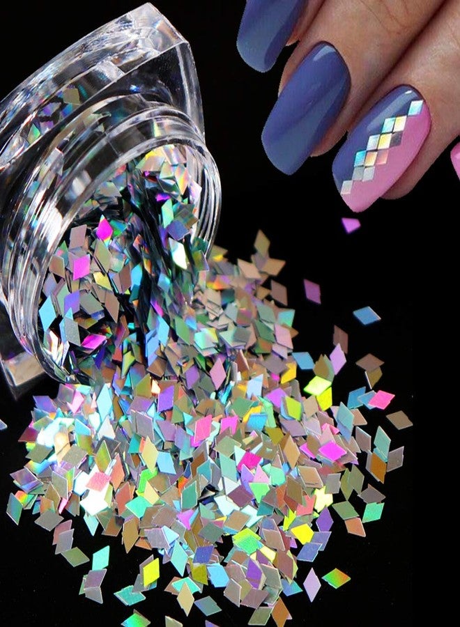 Bellecrey 1 Box Rhombus Shape Holographic Nail Sequins Glitter White Flakes Nail Art Decorations Chrome Thin Slices Nail Glitter Powder Laser Sparkl Nail Sequins Slice Paillette Nail Art Decoration Silver - Image 1
