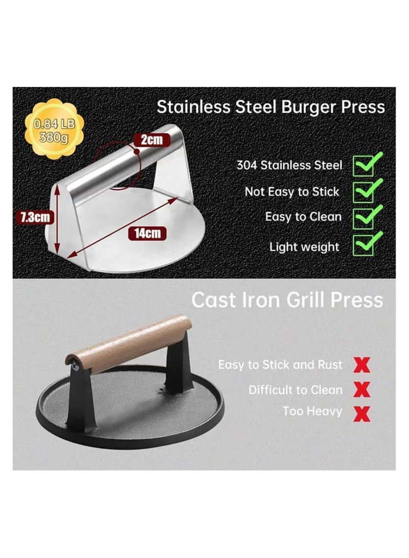 Stainless Steel Burger Press,Professional Griddle Accessories Kit for Flat Top Grill, Hamburger Patty Maker and Squeeze Grease  - Image 2