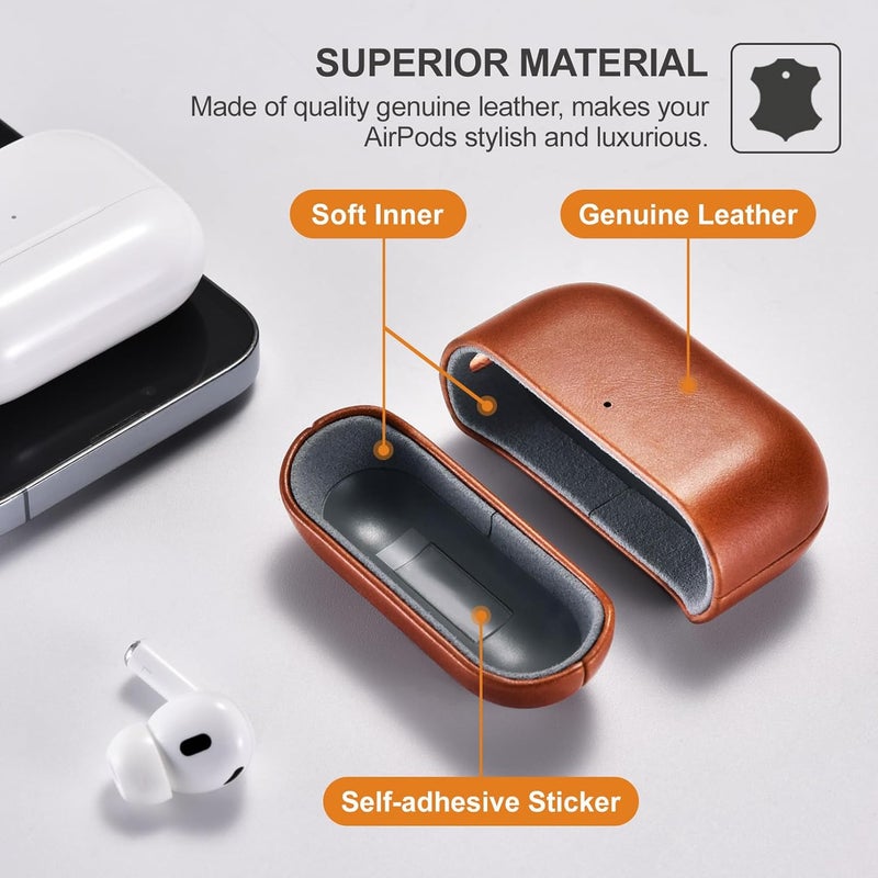آيكيرير غطاء جلدي لـ AirPods Pro 3 2025، غطاء واقي ضد الصدمات من الجلد الطبيعي الممتاز لعلبة شحن سماعات Apple AirPods Pro 3 (LED مرئي) يدعم الشحن اللاسلكي - بني - Image 3