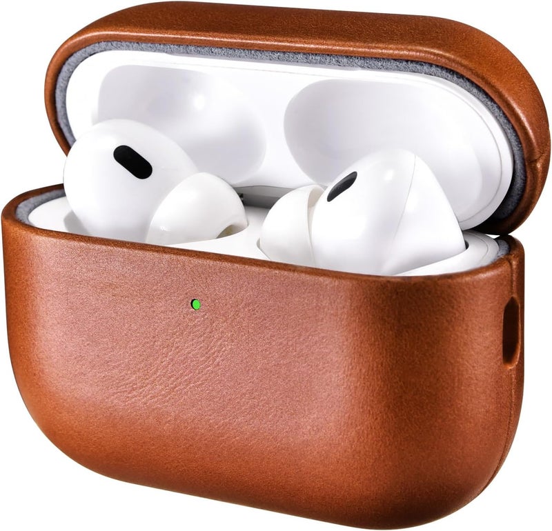 آيكيرير غطاء جلدي لـ AirPods Pro 3 2025، غطاء واقي ضد الصدمات من الجلد الطبيعي الممتاز لعلبة شحن سماعات Apple AirPods Pro 3 (LED مرئي) يدعم الشحن اللاسلكي - بني - Image 1