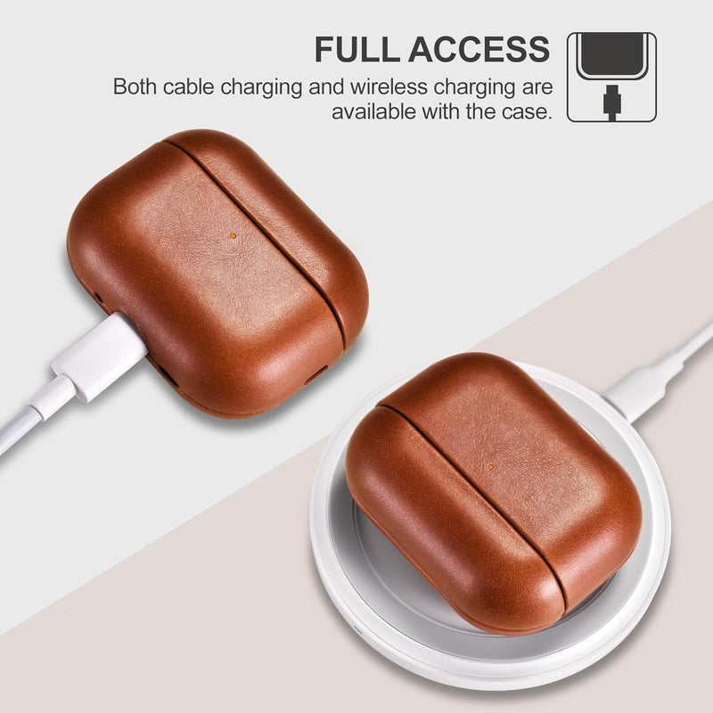 آيكيرير غطاء جلدي لـ AirPods Pro 3 2025، غطاء واقي ضد الصدمات من الجلد الطبيعي الممتاز لعلبة شحن سماعات Apple AirPods Pro 3 (LED مرئي) يدعم الشحن اللاسلكي - بني - Image 5
