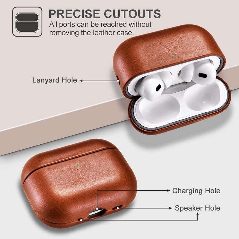 آيكيرير غطاء جلدي لـ AirPods Pro 3 2025، غطاء واقي ضد الصدمات من الجلد الطبيعي الممتاز لعلبة شحن سماعات Apple AirPods Pro 3 (LED مرئي) يدعم الشحن اللاسلكي - بني - Image 4