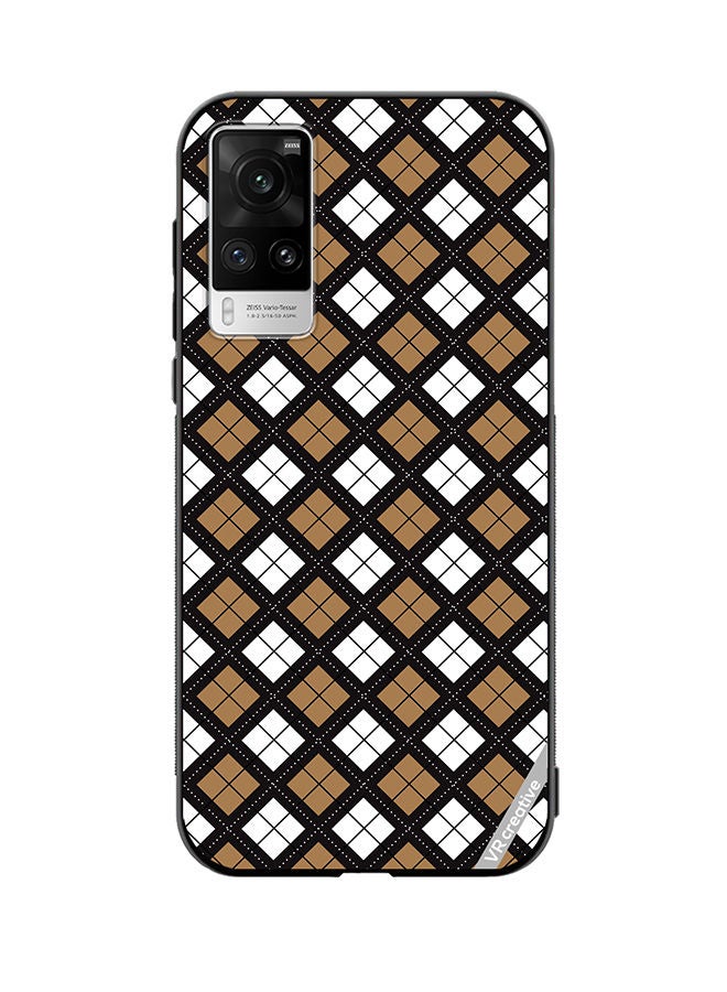 VR CREATIVE Protective Case Cover For Vivo X60 Pro Black White Brown Checkered Pattern Design Multicolour - Image 1
