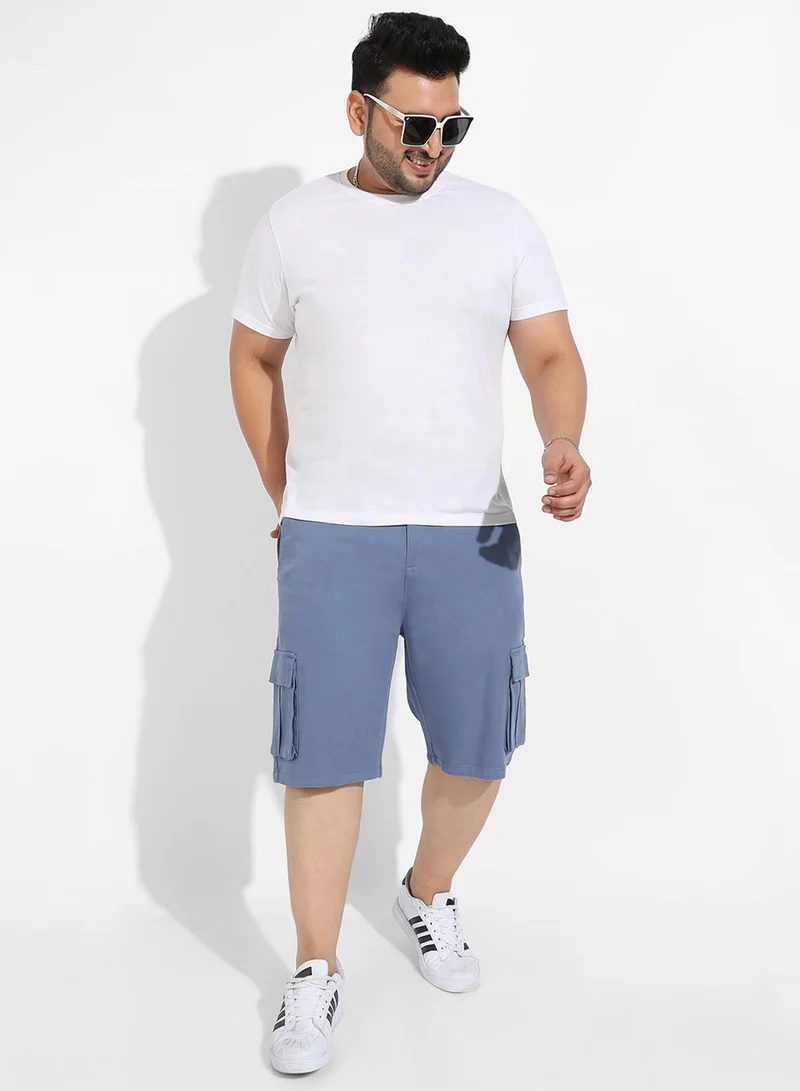 Instafab Plus Instafab Plus Men's Blue Cargo Shorts For Casual Wear | 6 Pockets | Plus Size Fit | Button Closure | Cotton Poly Cargo Shorts Crafted With Comfort Fit For Everyday Wear