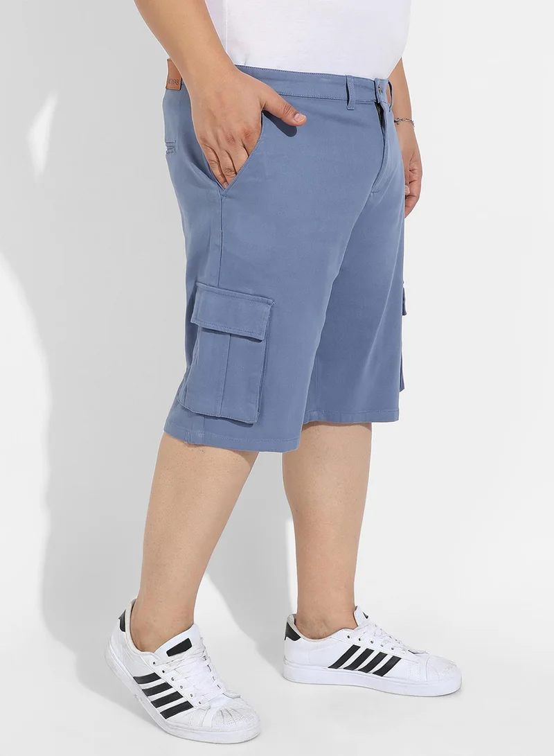 Instafab Plus Instafab Plus Men's Blue Cargo Shorts For Casual Wear | 6 Pockets | Plus Size Fit | Button Closure | Cotton Poly Cargo Shorts Crafted With Comfort Fit For Everyday Wear