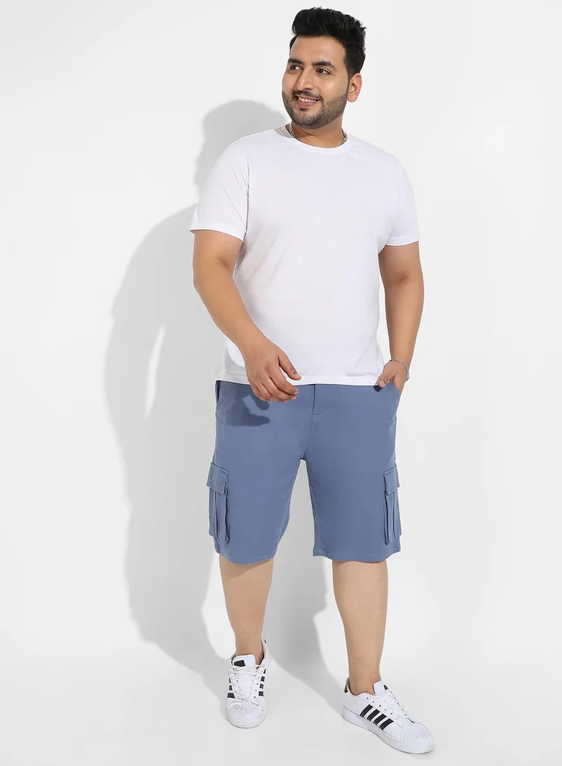Instafab Plus Instafab Plus Men's Blue Cargo Shorts For Casual Wear | 6 Pockets | Plus Size Fit | Button Closure | Cotton Poly Cargo Shorts Crafted With Comfort Fit For Everyday Wear