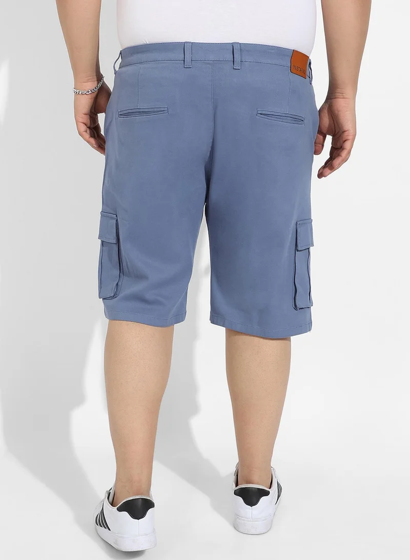 Instafab Plus Instafab Plus Men's Blue Cargo Shorts For Casual Wear | 6 Pockets | Plus Size Fit | Button Closure | Cotton Poly Cargo Shorts Crafted With Comfort Fit For Everyday Wear