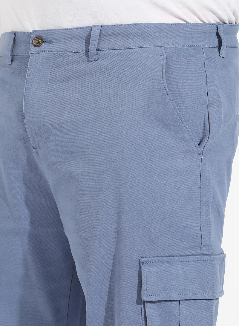 Instafab Plus Instafab Plus Men's Blue Cargo Shorts For Casual Wear | 6 Pockets | Plus Size Fit | Button Closure | Cotton Poly Cargo Shorts Crafted With Comfort Fit For Everyday Wear