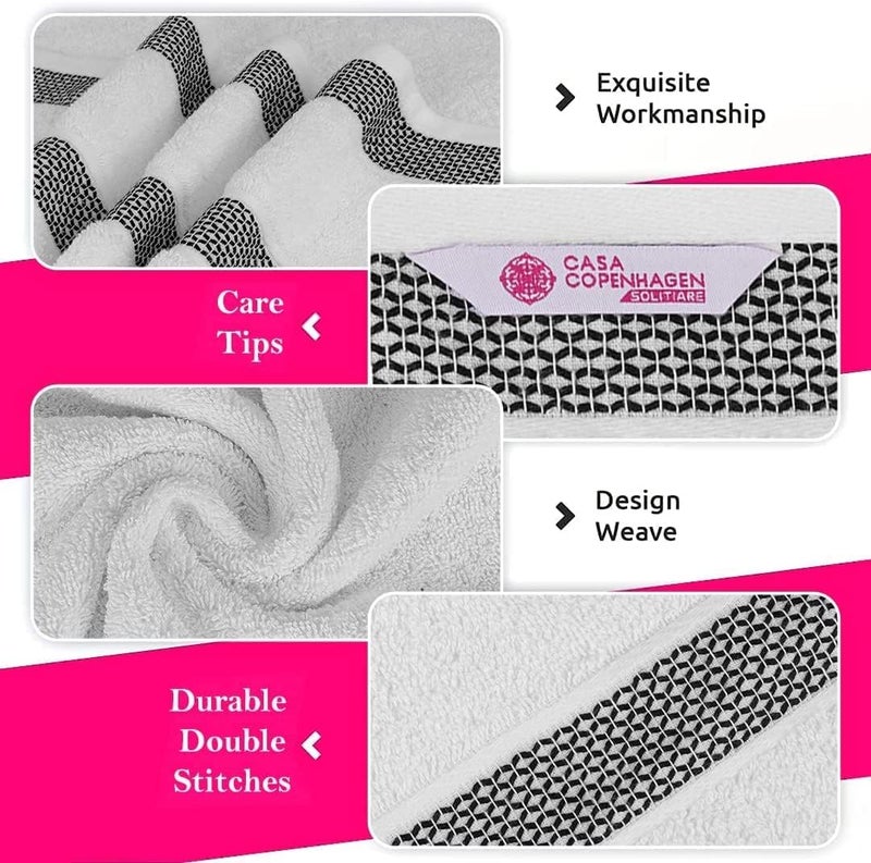 CASA COPENHAGEN CASA COPENHAGEN Solitaire Mix 6 Pieces Towel Set- White + Jet Black  600 GSM 2Bath Towel 2Hand Towel 2Washcloth  Designed in Denmark Made of Soft Egyptian Cotton for Bathroom  Kitchen & Shower  - Image 4