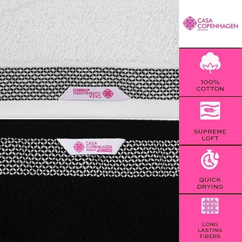 CASA COPENHAGEN CASA COPENHAGEN Solitaire Mix 6 Pieces Towel Set- White + Jet Black  600 GSM 2Bath Towel 2Hand Towel 2Washcloth  Designed in Denmark Made of Soft Egyptian Cotton for Bathroom  Kitchen & Shower  - Image 3