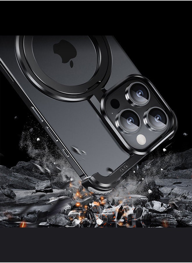 CATANES - iPhone 15 Pro Max Case Cover Lightweight Metal Shock Bar Magsafe Case Finger Ring Holder Shockproof Phone Cover Bumper Magnetic Wireless Charging Mobile Phone Kickstand Protective Case Black - Image 1
