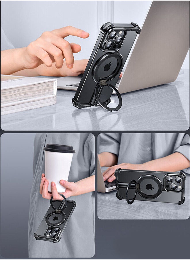 CATANES - iPhone 15 Pro Max Case Cover Lightweight Metal Shock Bar Magsafe Case Finger Ring Holder Shockproof Phone Cover Bumper Magnetic Wireless Charging Mobile Phone Kickstand Protective Case Black - Image 1