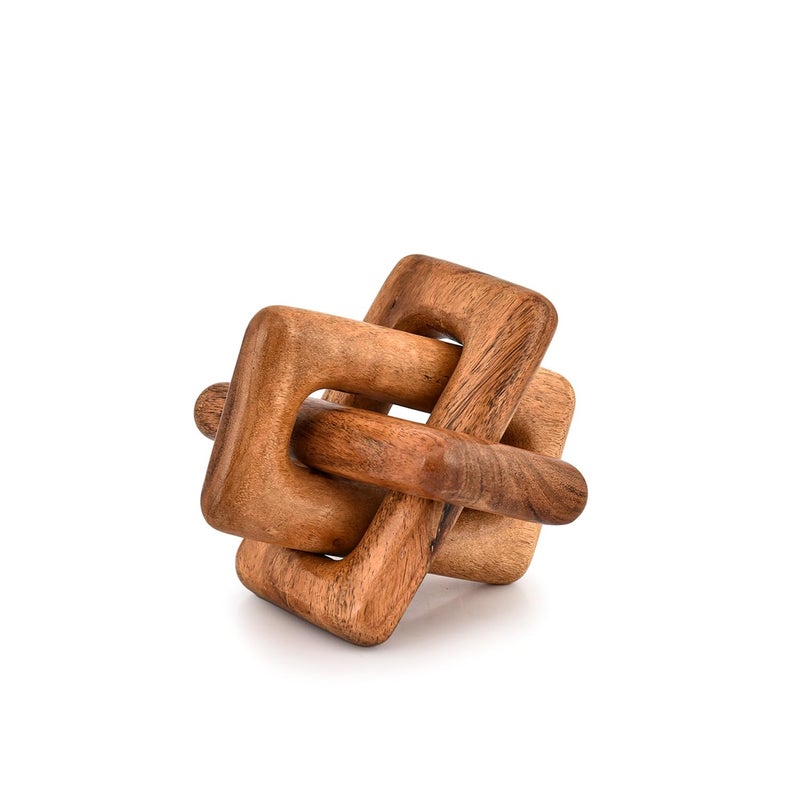 Mahasu Statue 3 Link Wood Chain Link for Home Decor,Brown Wood Knot Coffee Table Decor, Country Chain Knot Decor,Mom Gifts (5" X 5" X 5") - Image 1